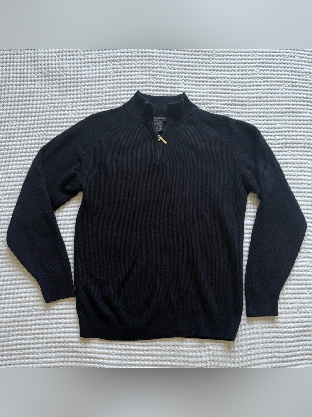 Hathaway Platinum Cashmere Silk Quarter Zip Sweater Dark Navy Made in Italy - S